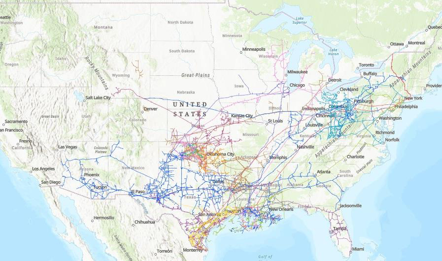 US natural gas pipeline map